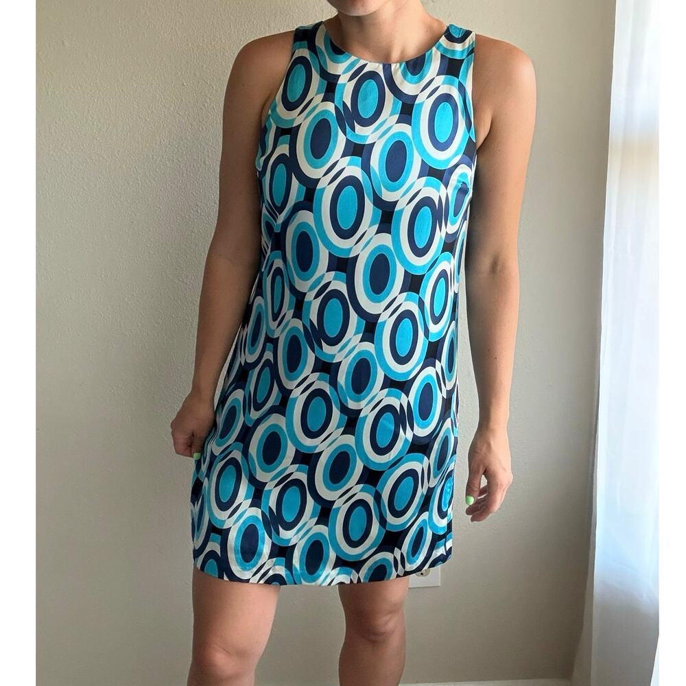 y2k INC international concepts Blue Mini Dress 100% silk retro mod 60s summer